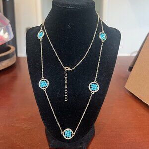 Women's Turquoise Pendant Necklace Feroza Beads Lobster Claw Clasp Chain